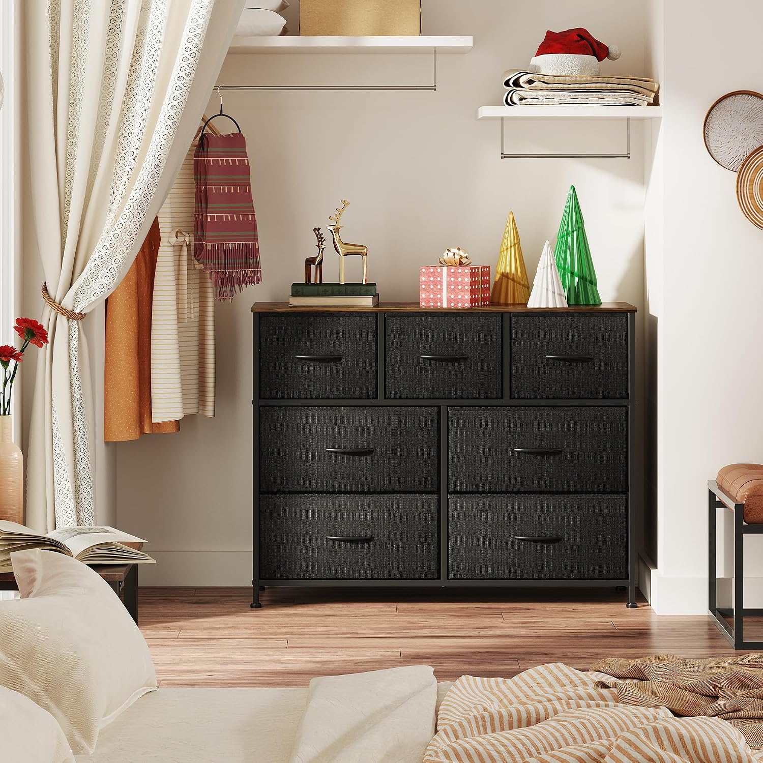 7 Drawers Rustic TV Stand Dresser Console