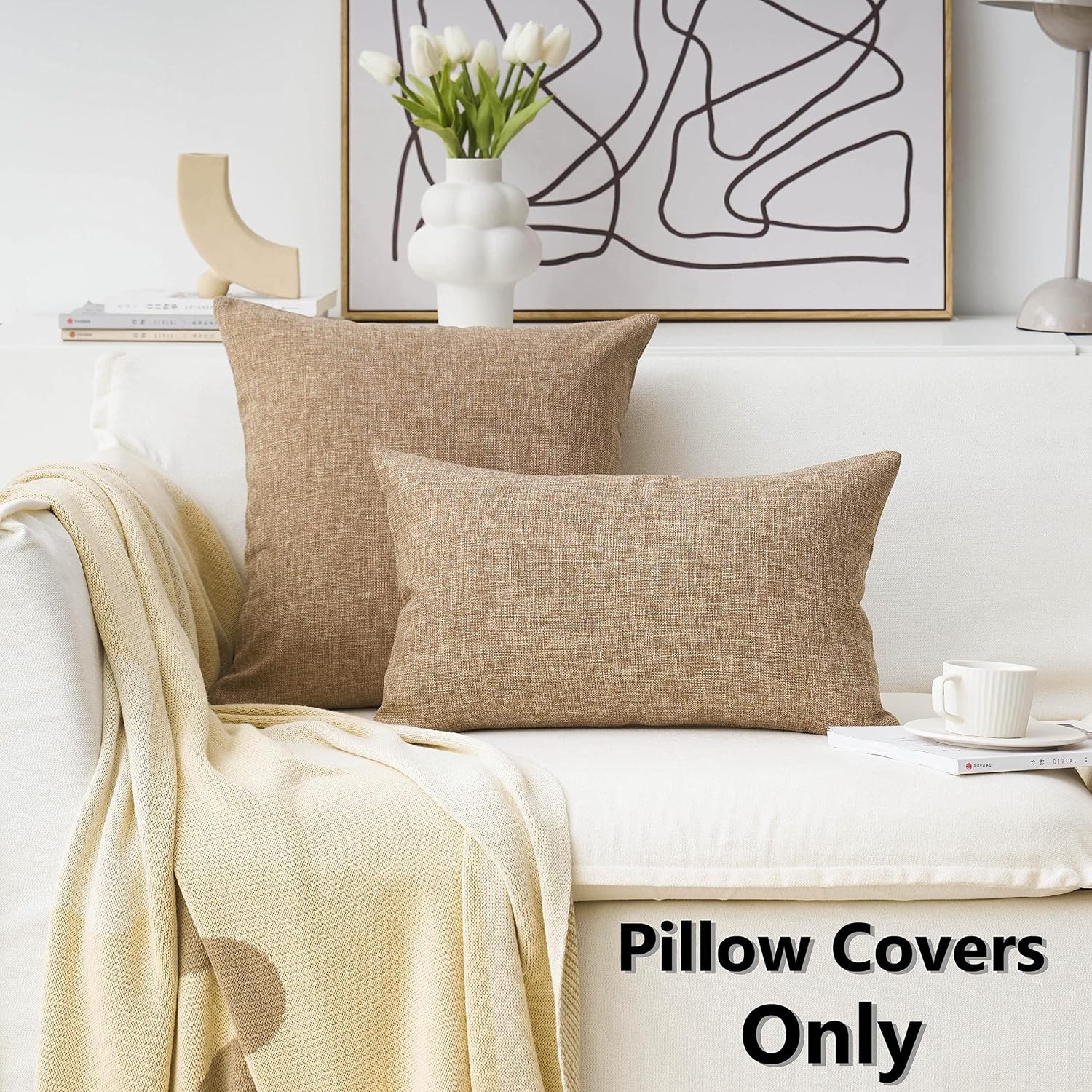 4 Pack Natural Linen Throw Pillow Covers