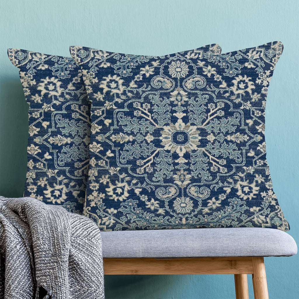 2 Pack Blue White Boho Pillow Covers