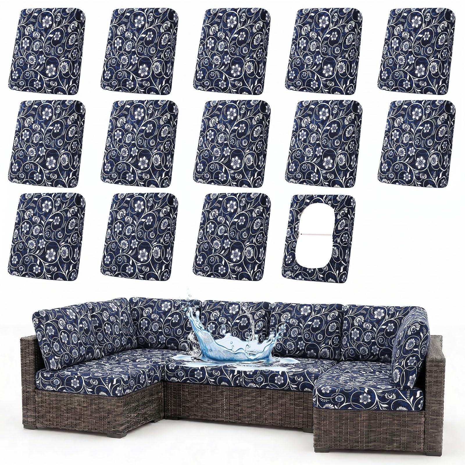8Pcs Navy UV Waterproof Cushion Slipcovers