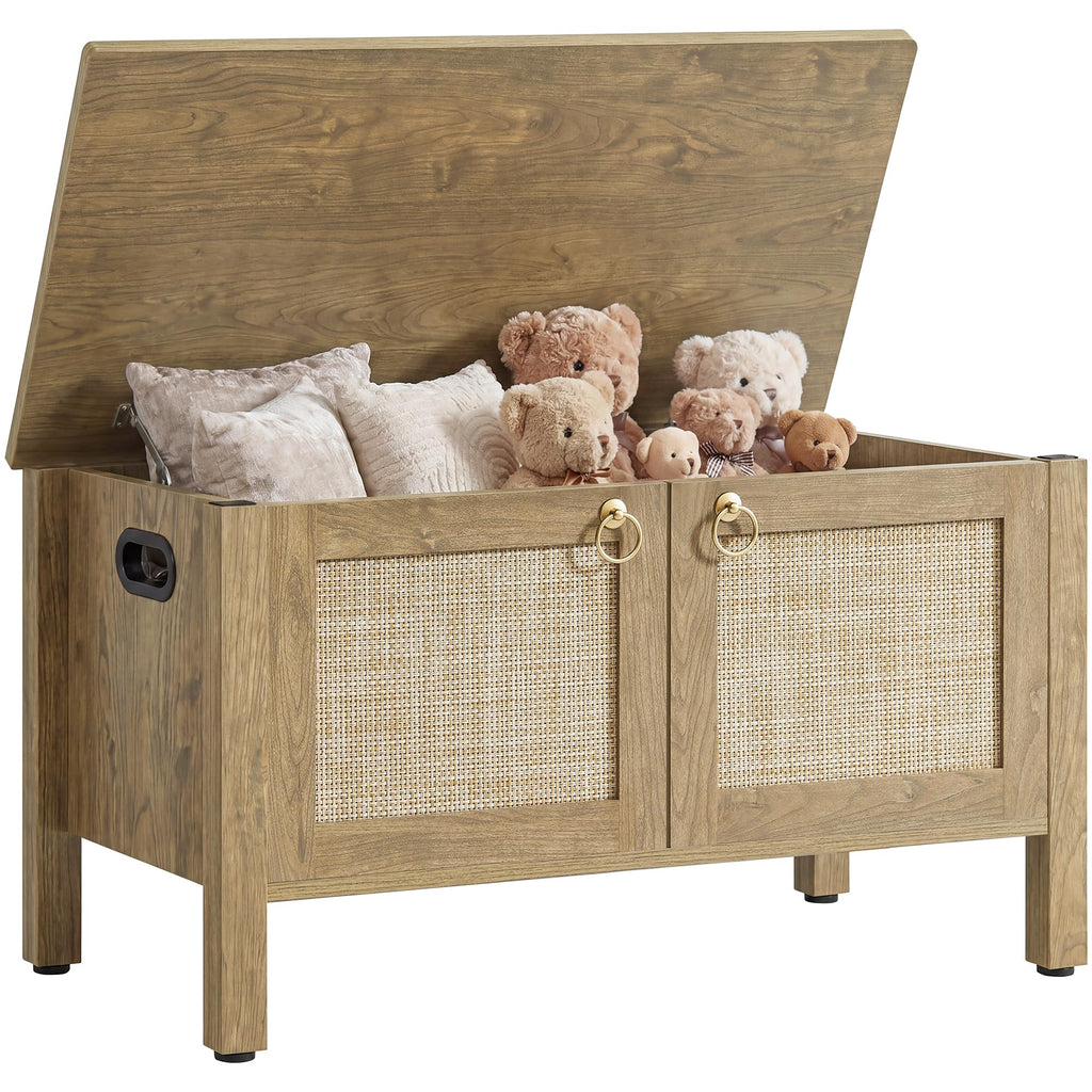 White Oak Rattan Boho Storage Bench Chest