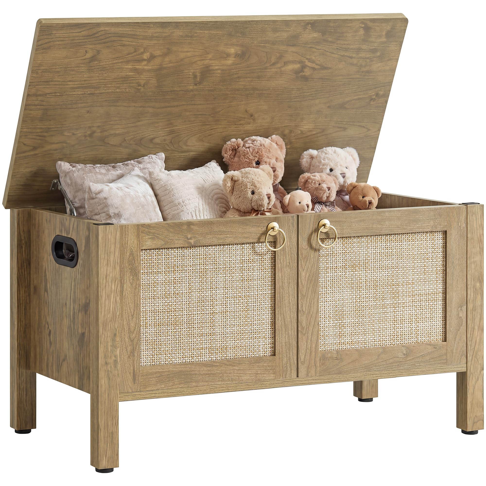 White Oak Rattan Boho Storage Bench Chest