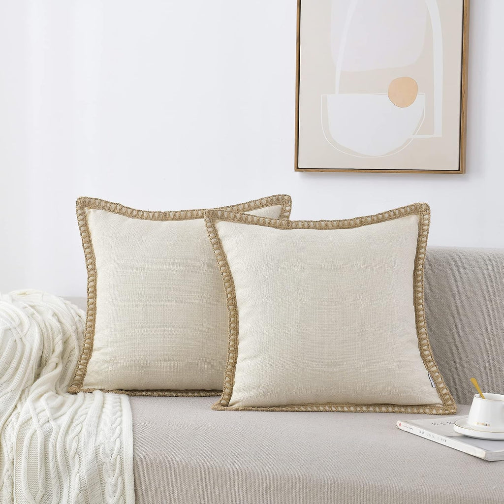 2 Pack Beige Linen Throw Pillow Covers