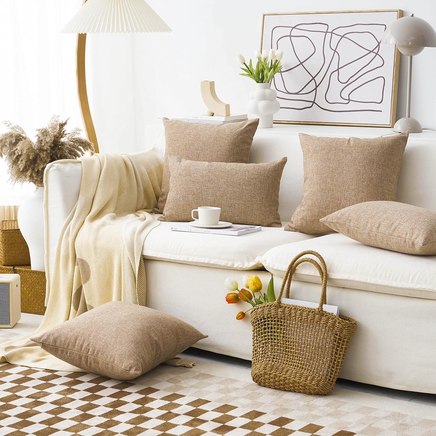 4 Pack Natural Linen Throw Pillow Covers