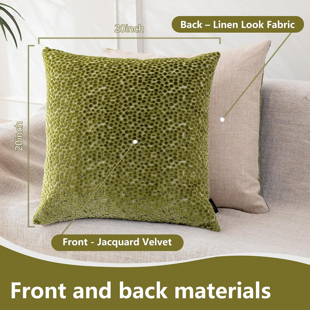 2 Pack Olive Jacquard Velvet Pillow Covers