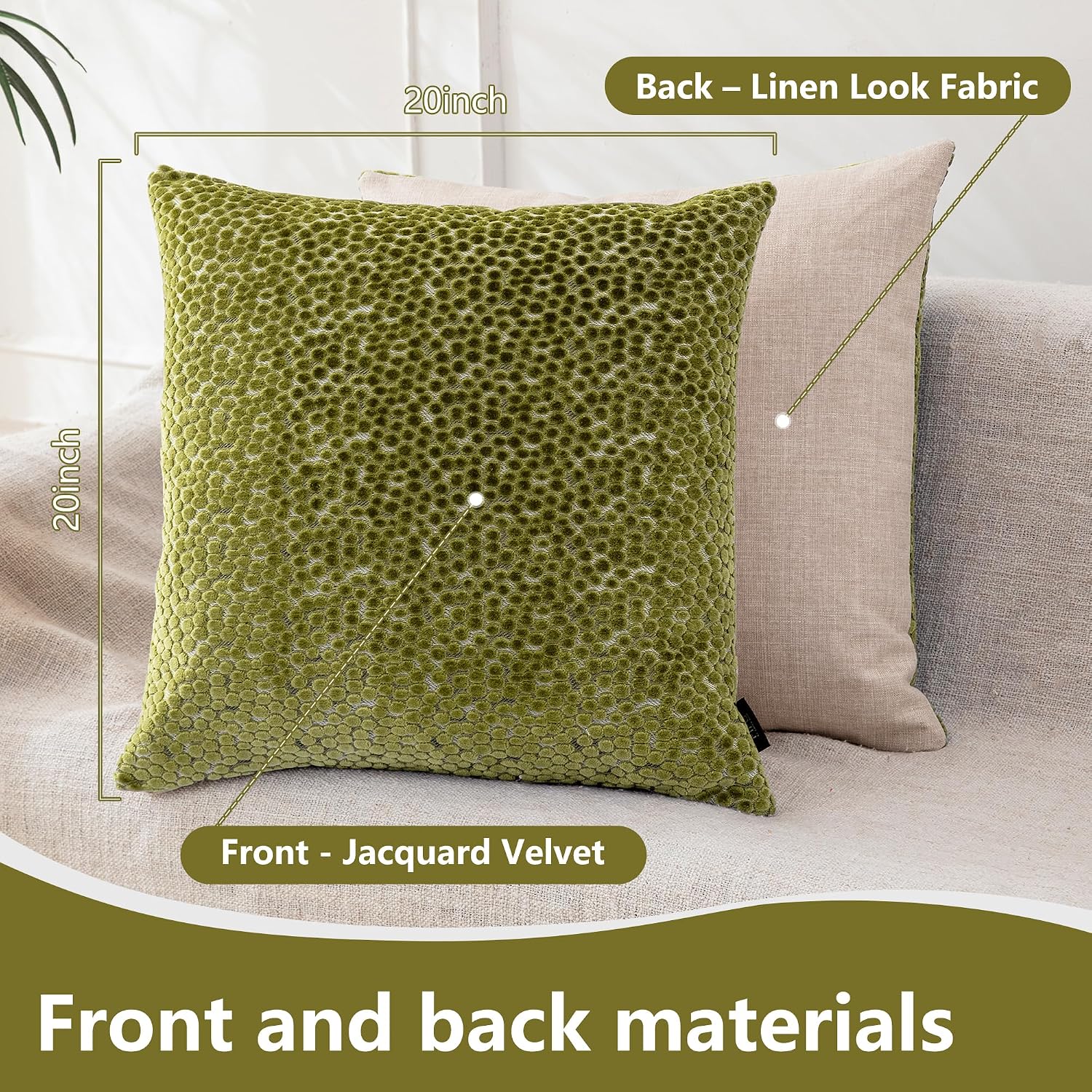 2 Pack Olive Jacquard Velvet Pillow Covers