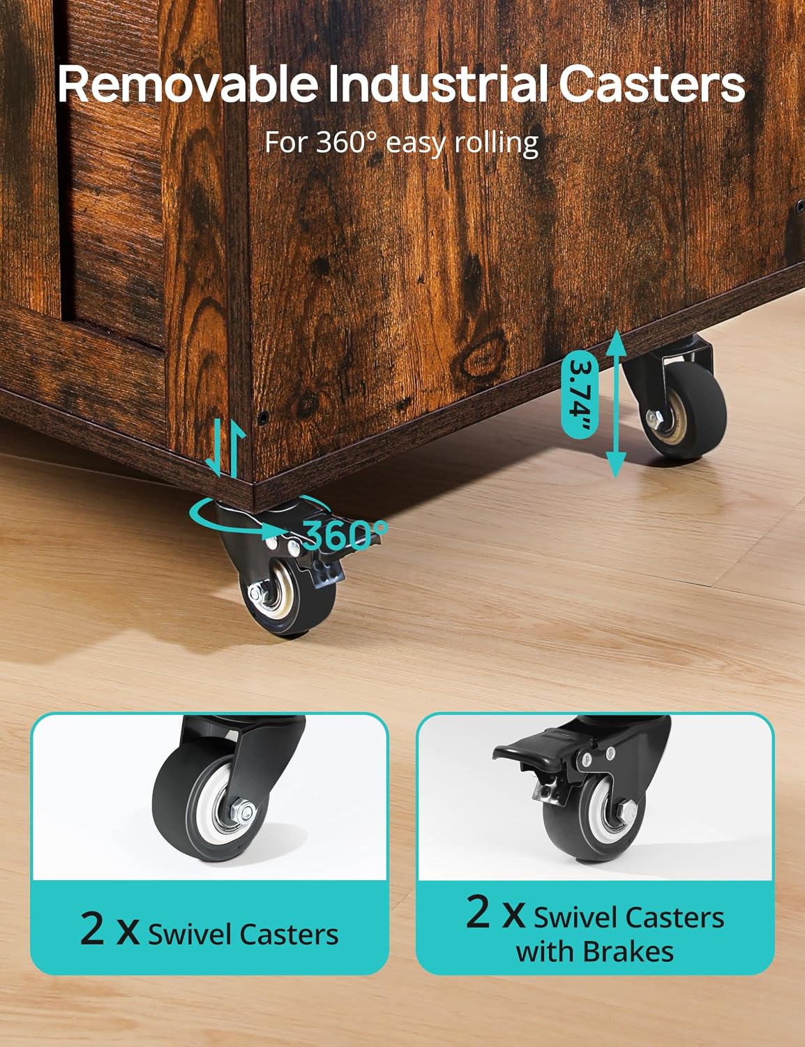 Rustic Wheeled Wooden Toy Storage Bench