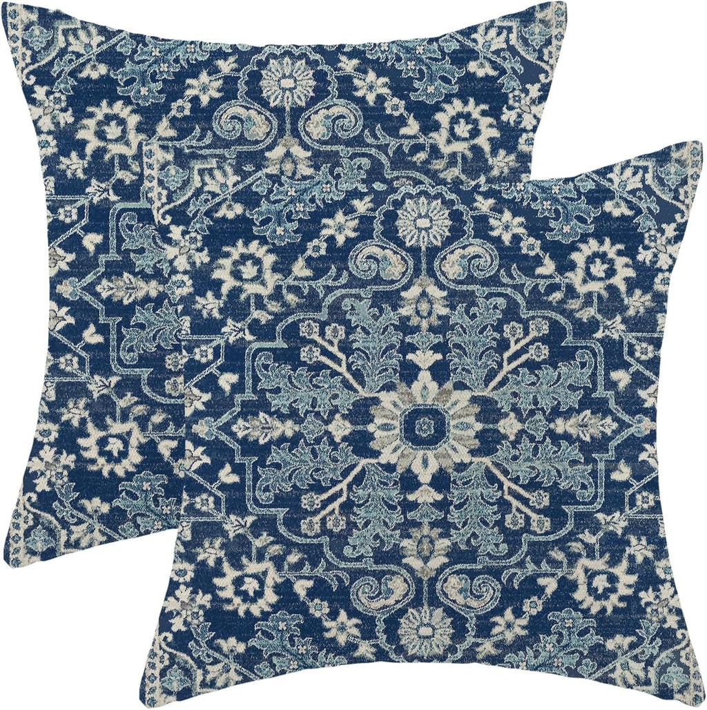 2 Pack Blue White Boho Pillow Covers