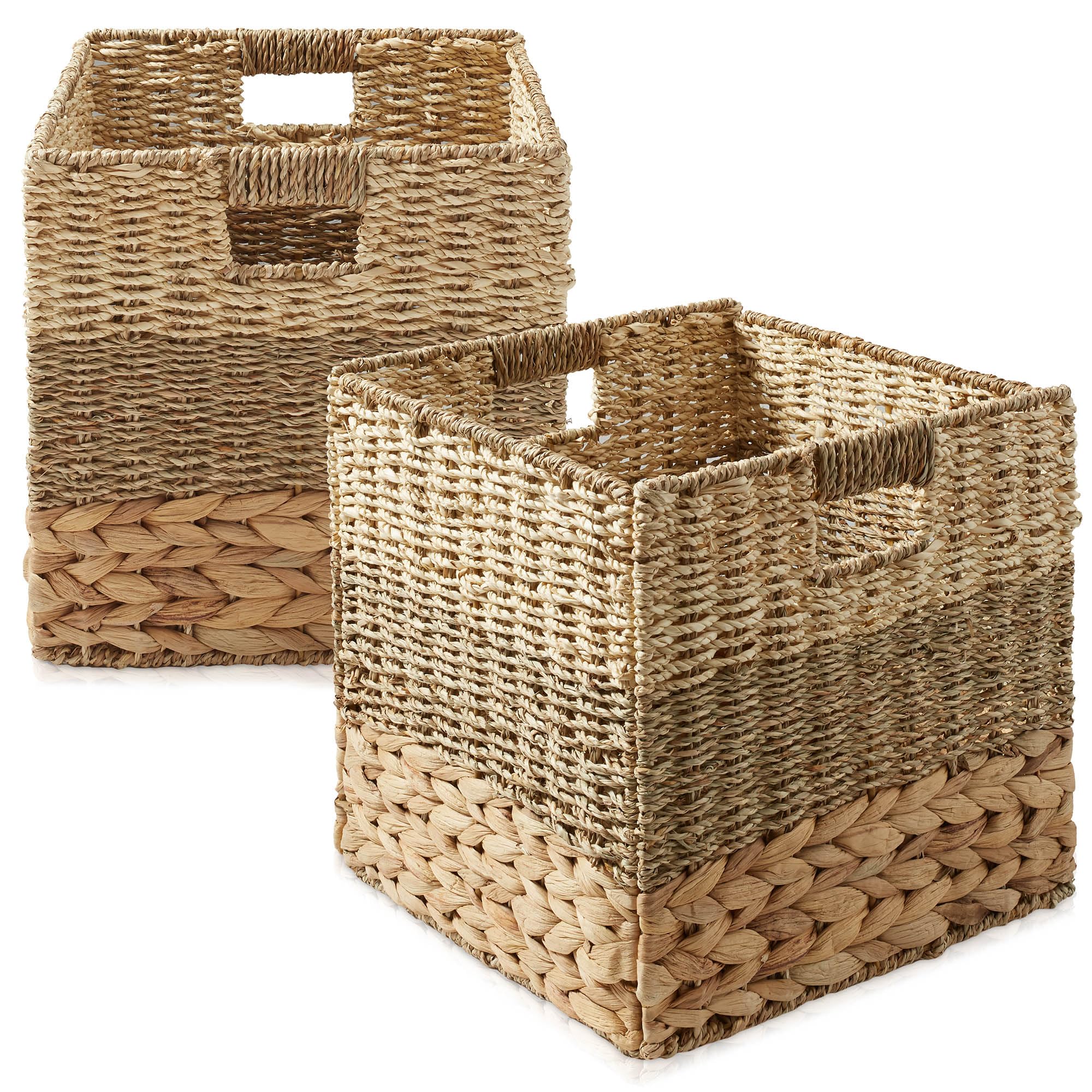4 Pack Whitewash Hyacinth Cube Storage Baskets