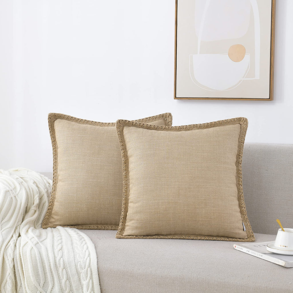 2 Pack Beige Linen Throw Pillow Covers