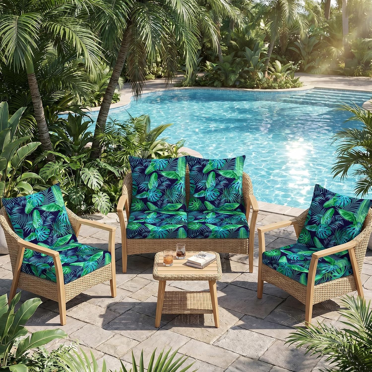 8Pcs Palm Leaf Stretch Patio Cushion Slipcovers