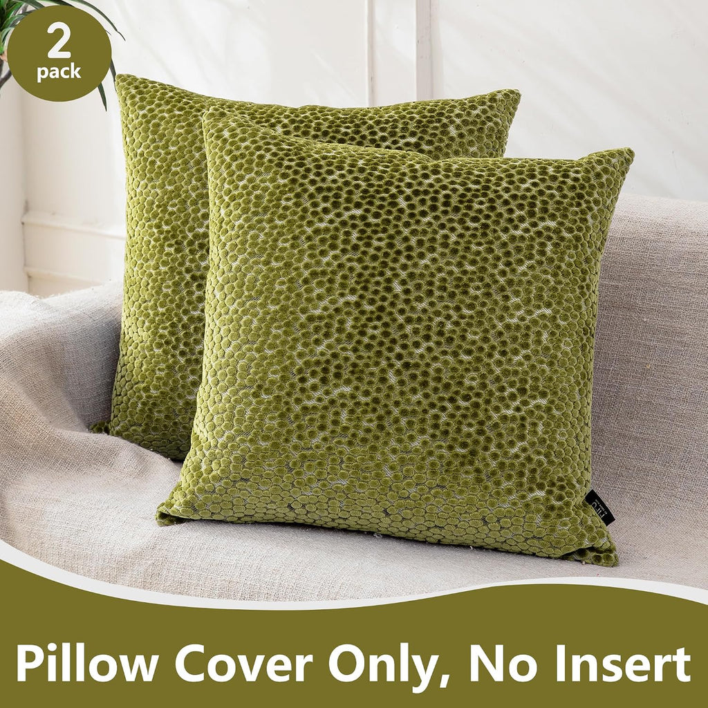 2 Pack Olive Jacquard Velvet Pillow Covers