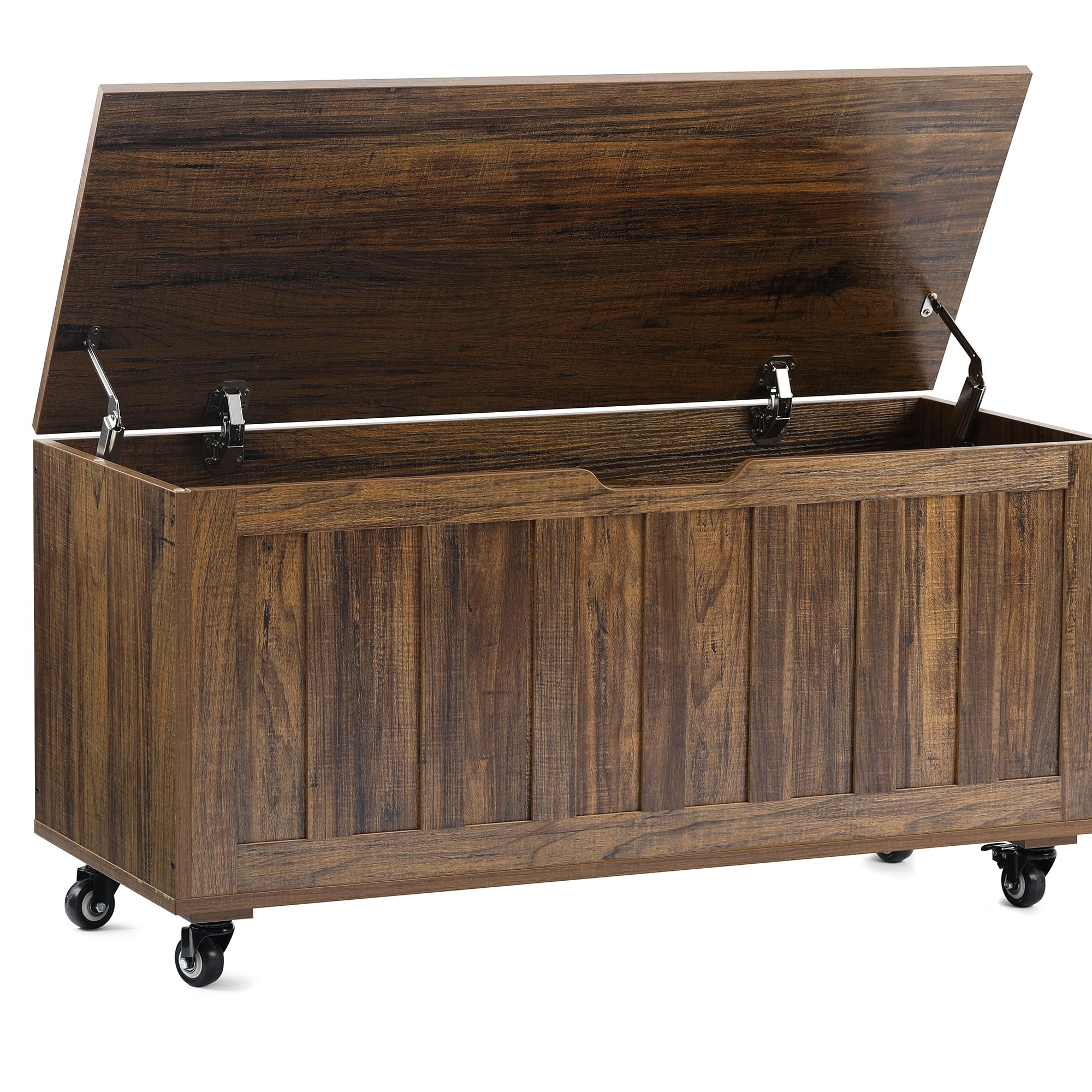 Rustic Wheeled Wooden Toy Storage Bench