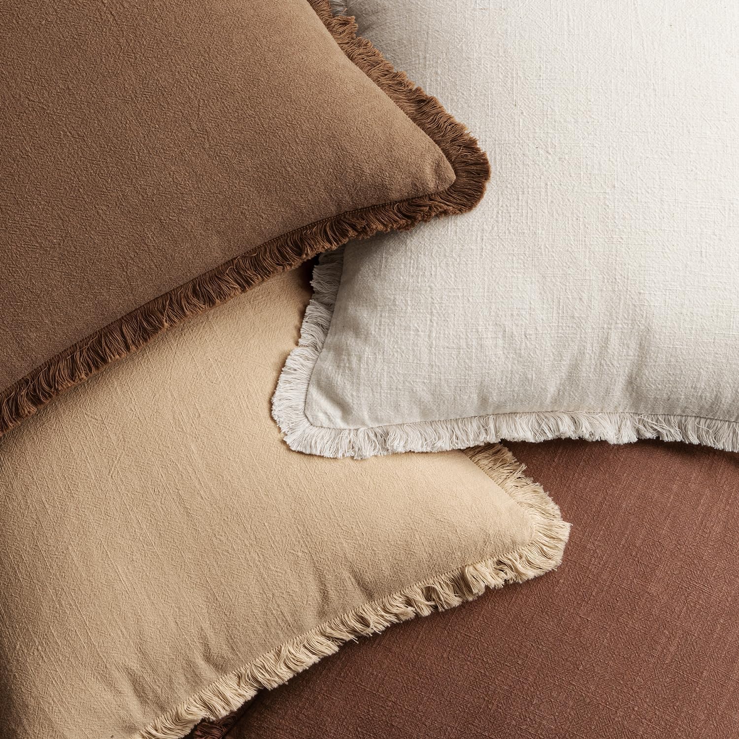 4 Pack Fringe Neutral Linen Pillow Covers