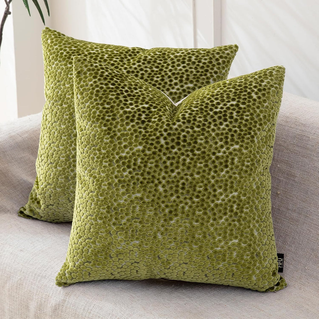2 Pack Olive Jacquard Velvet Pillow Covers