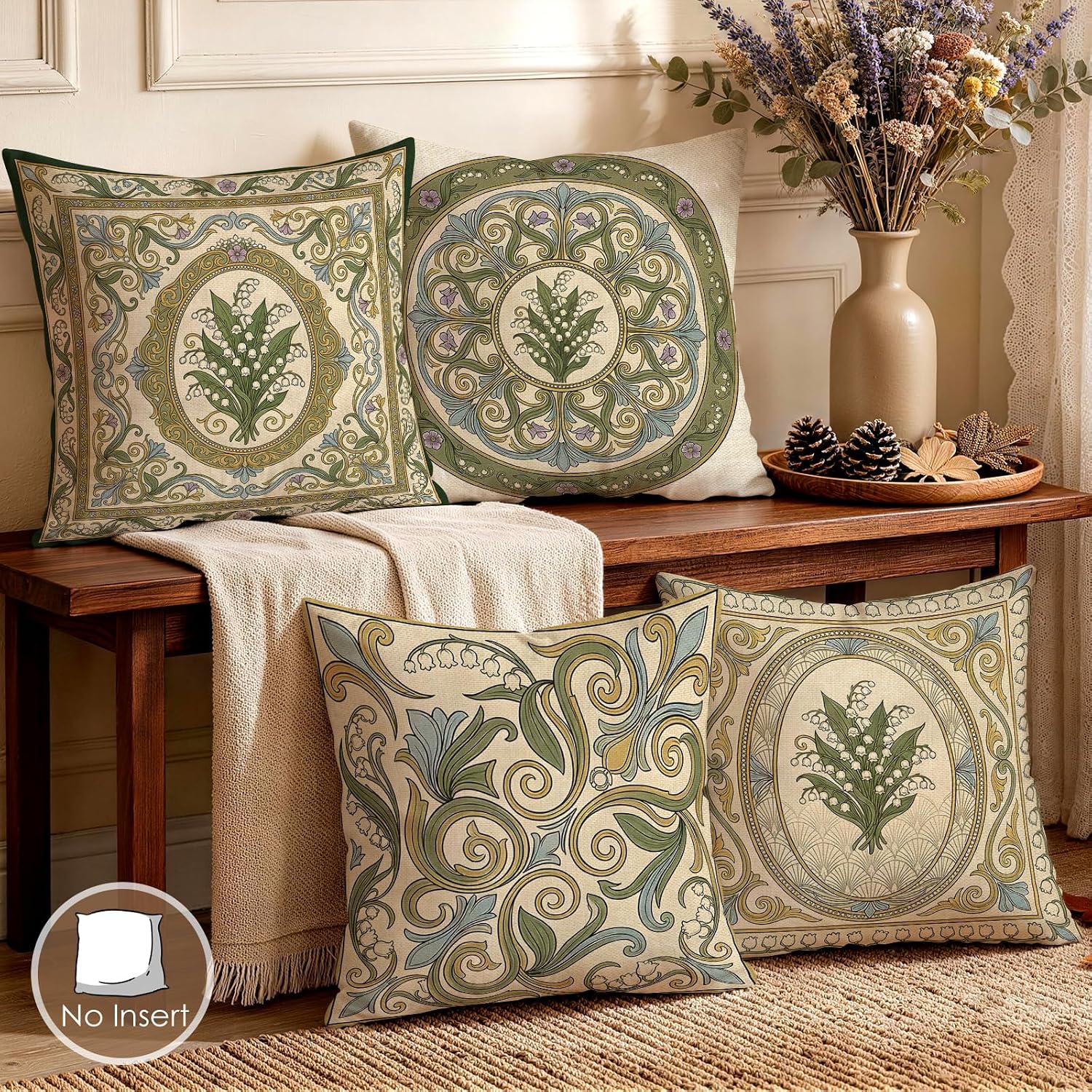 4 Pack Green Botanical Lily Pillow Covers