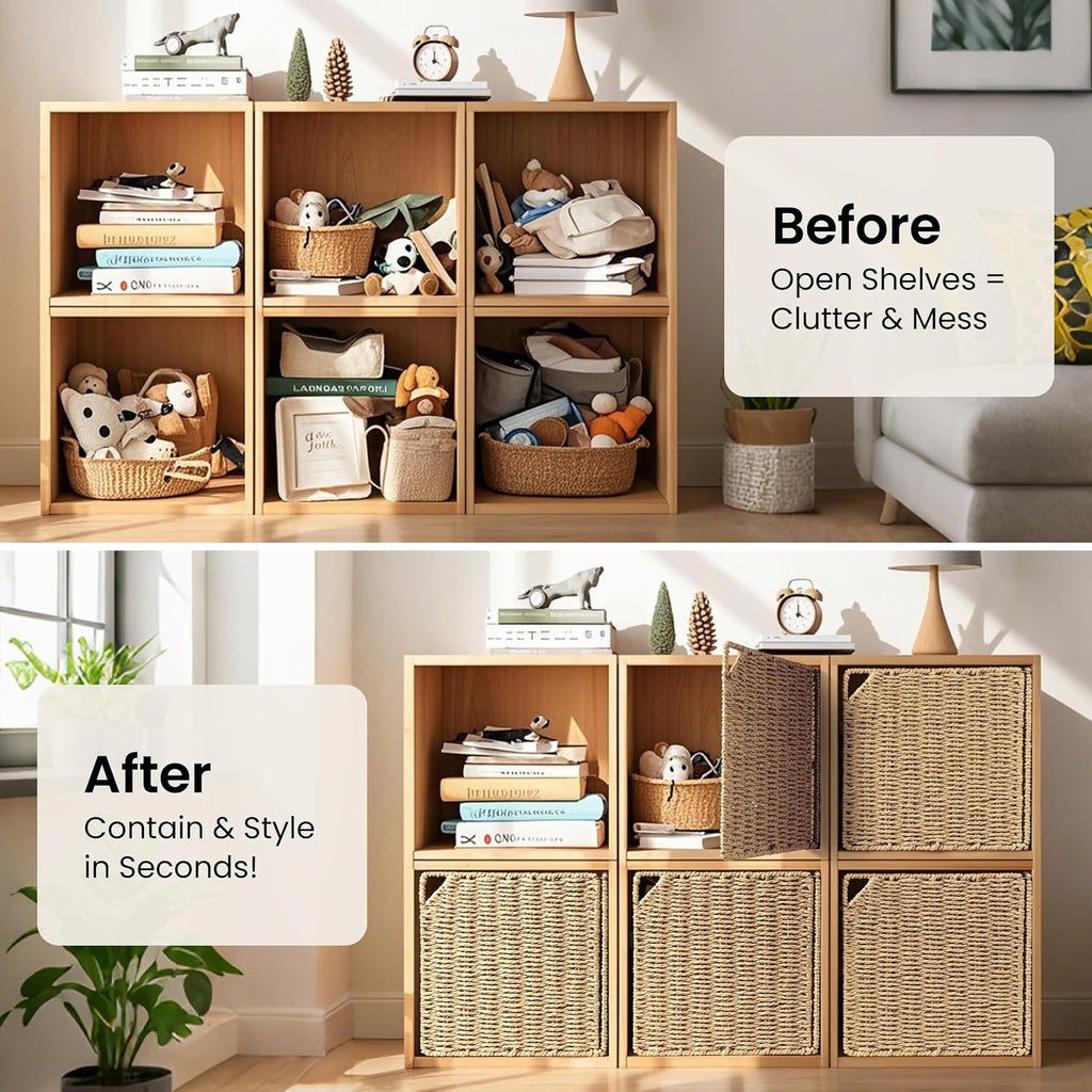 3 Pack Natural Straw Cube Storage Doors